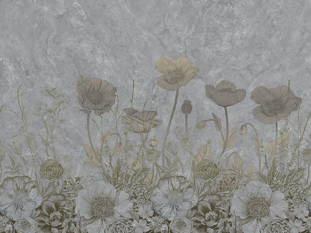 Фотообои и фрески на стену - цветы, маки, бежево-серая