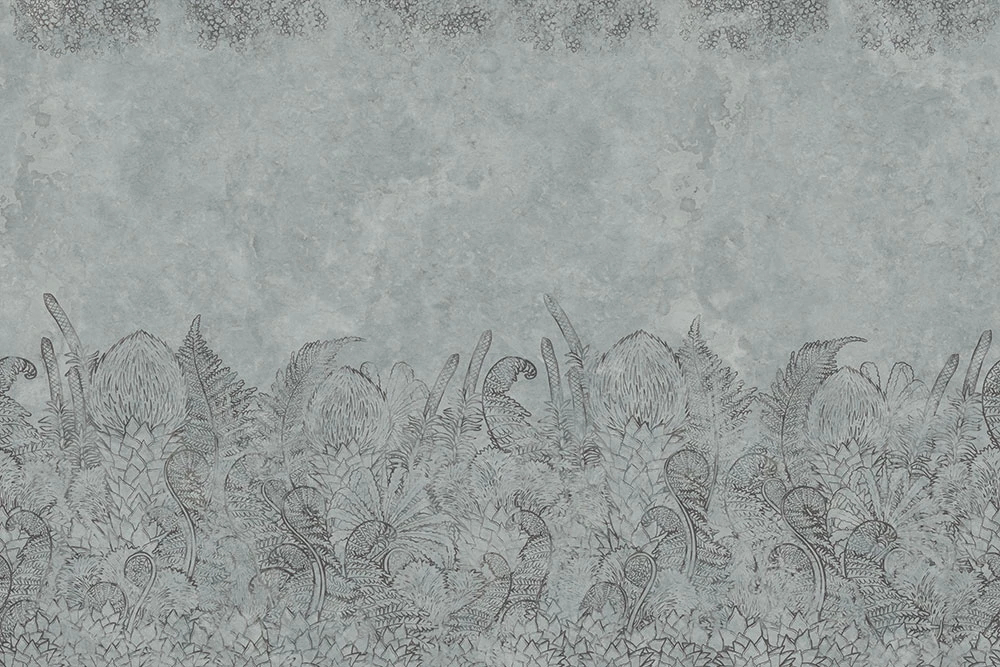 Фотообои и фрески на стену - графика, листья, цветы, серая