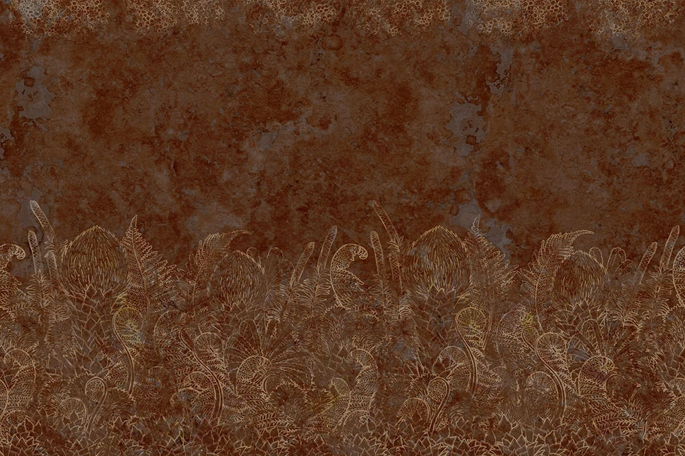 Фотообои и фрески на стену - графика, листья, цветы, коричневая