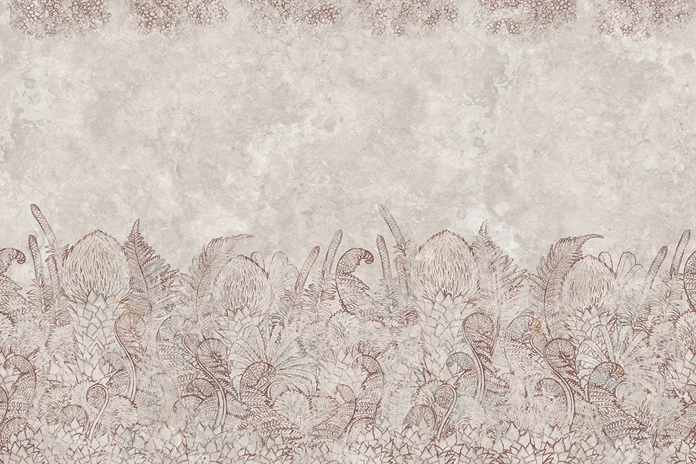 Фотообои и фрески на стену - графика, листья, цветы, бежевые, под штукатурку