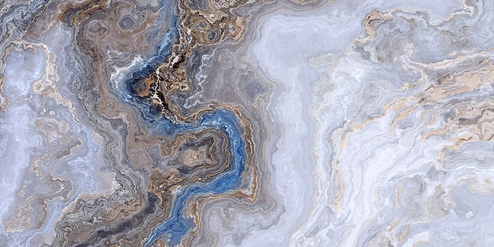 Фотообои и фрески на стену - в ванную комнату, под мрамор, под камень, серая, с синим