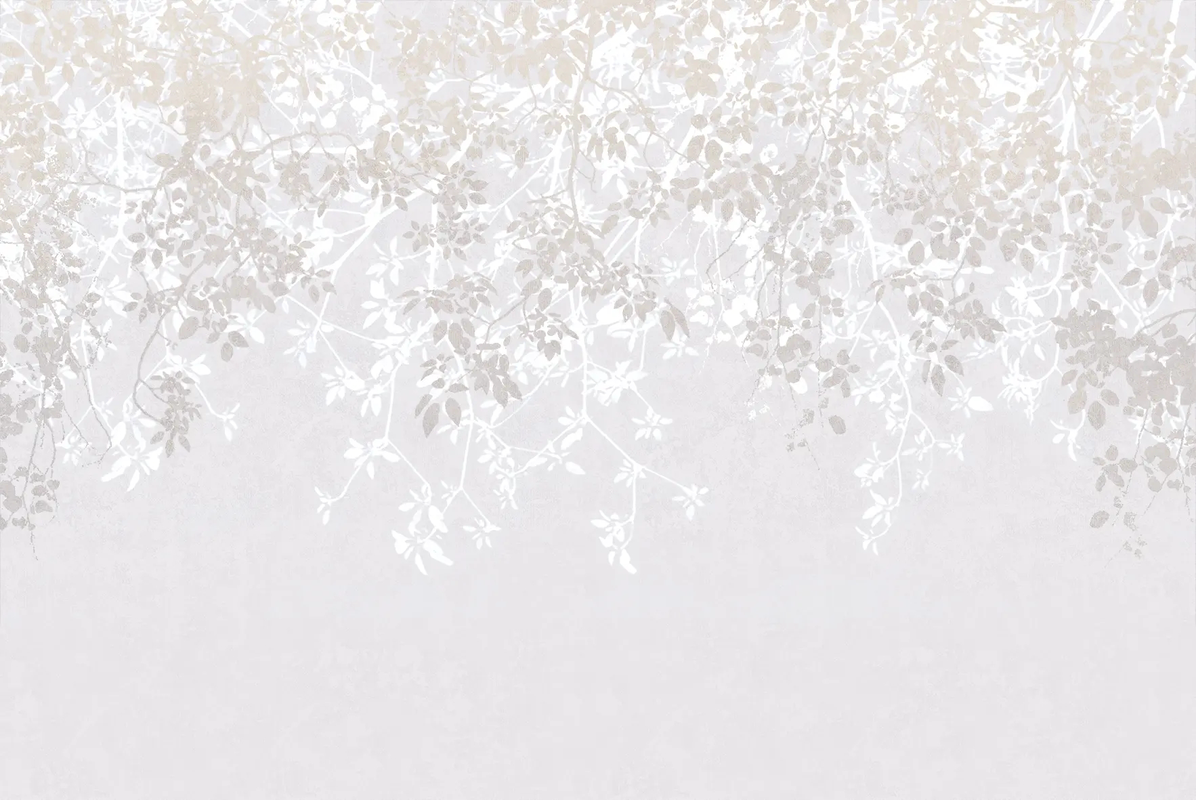 Фотообои и фрески на стену - графика, бежевые, белые, ветки, листья, листья на стену
