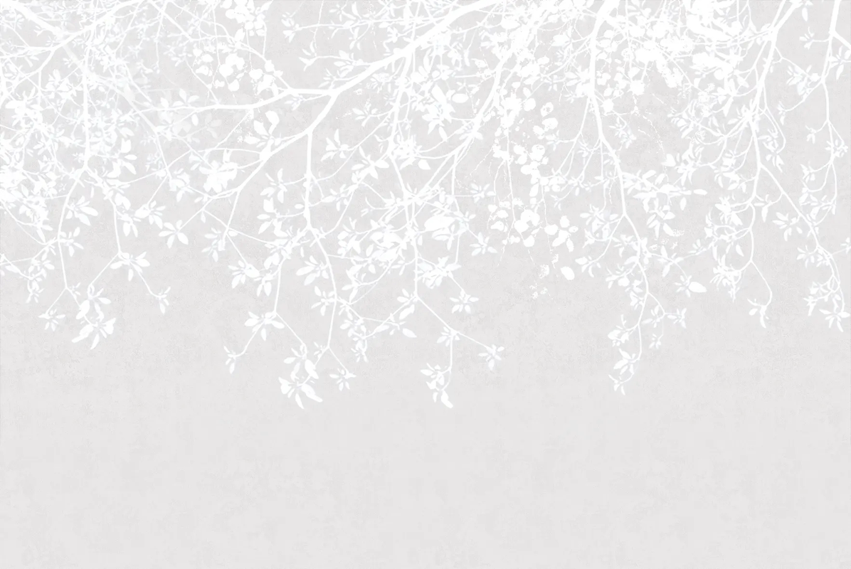 Фотообои на стену - графика, белые, бежевые, ветки, листья, листья на стену, на бежевом фоне