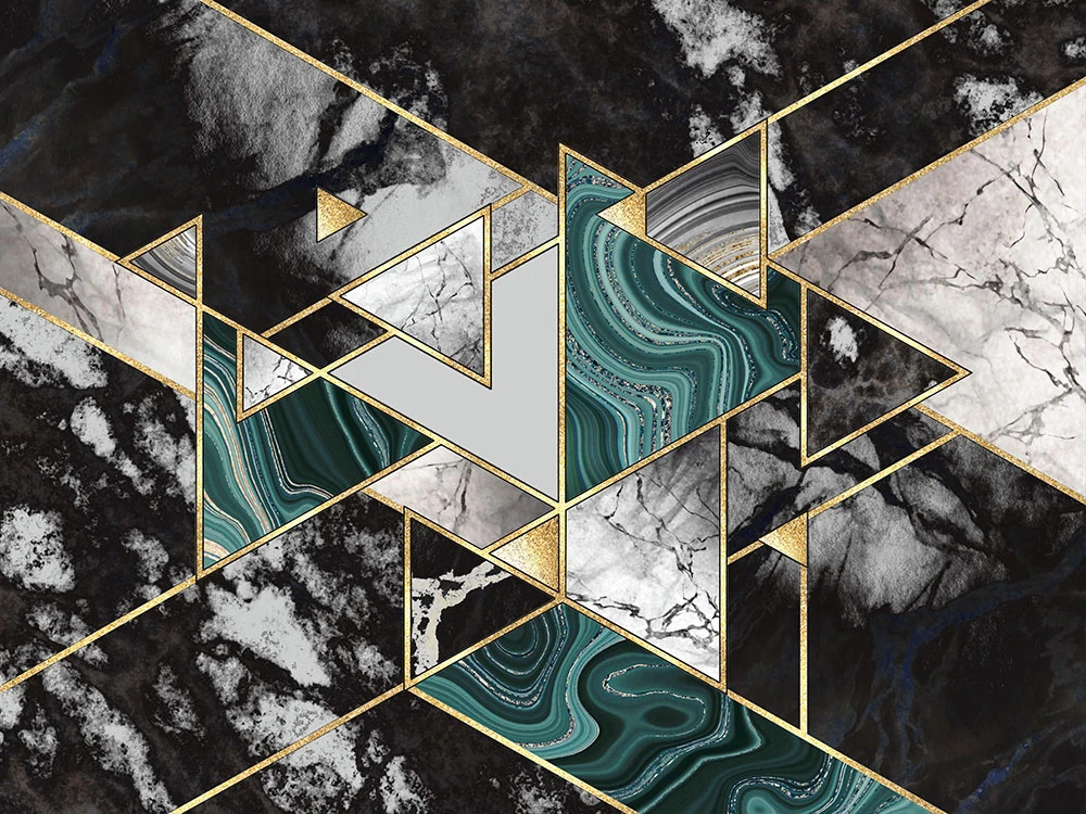 Фотообои на стену - геометрия, в ванную комнату, черно-зеленая