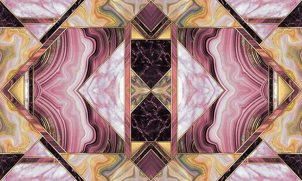 Фотообои и фрески на стену - геометрия, треугольники, розовая, оранжевая