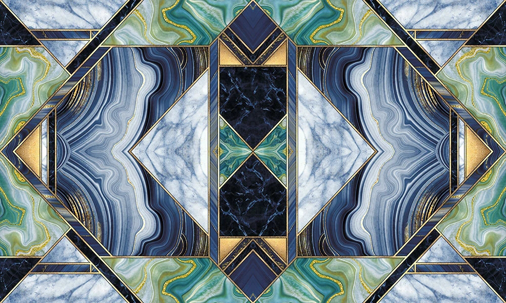 Фотообои на стену - геометрия, в ванную комнату, треугольники, светло зеленая, светло-голубая