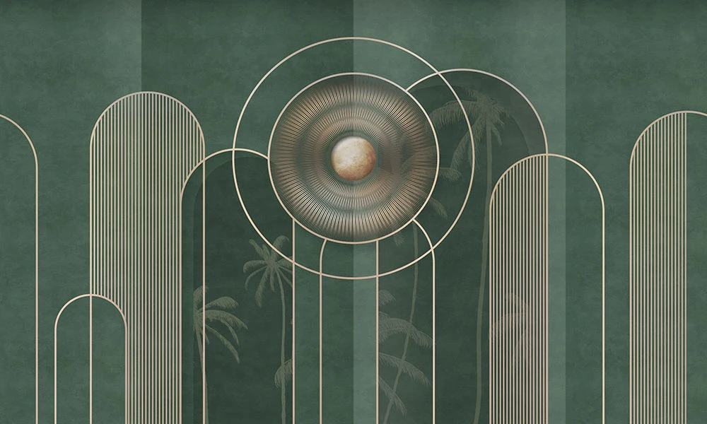 Фотообои и фрески на стену - абстракция, бежево-зеленая