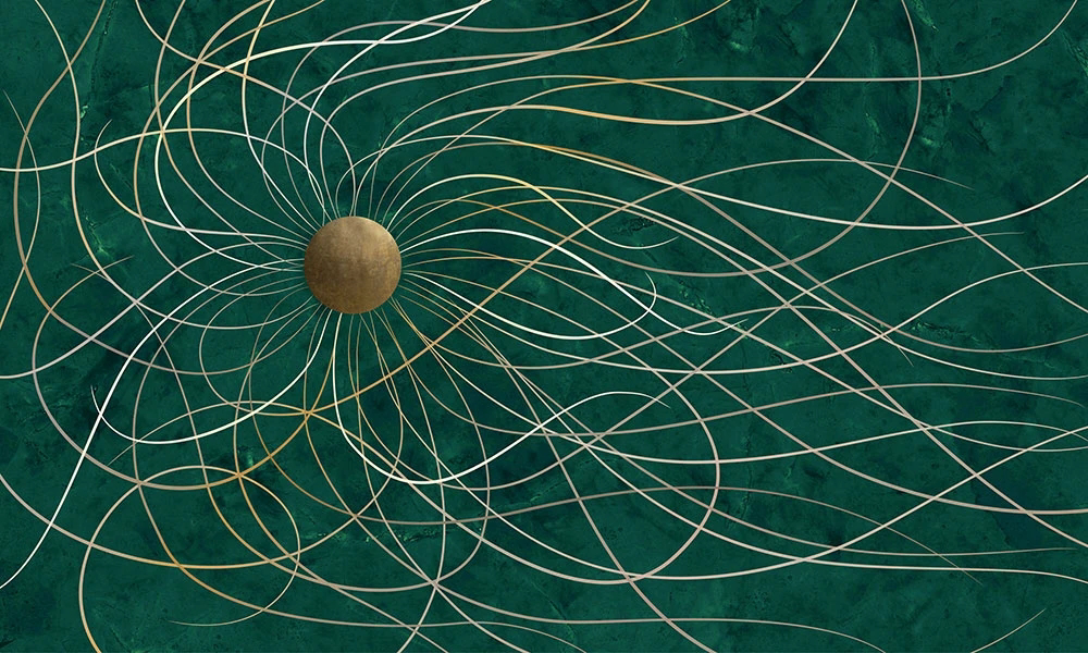 Фотообои и фрески на стену - абстракция, белые линии, зеленая, шар