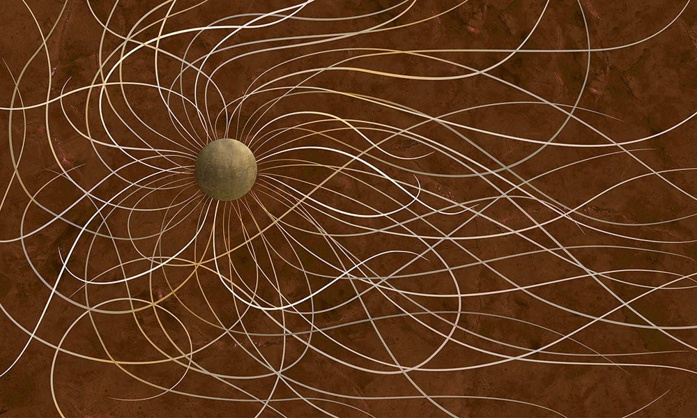 Фотообои на стену - абстракция, бежевые линии, коричневая, шар