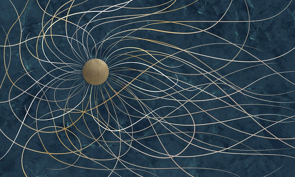 Фотообои и фрески на стену - абстракция, бежевые линии, темно синяя