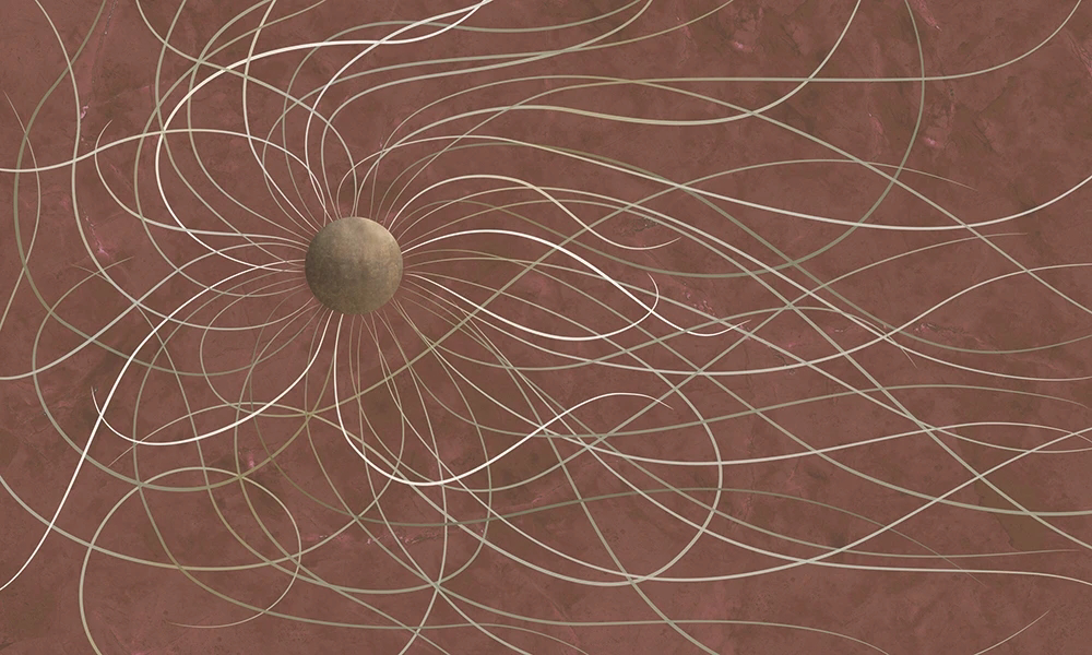 Фотообои на стену - абстракция, бежевые линии, красно-коричневая