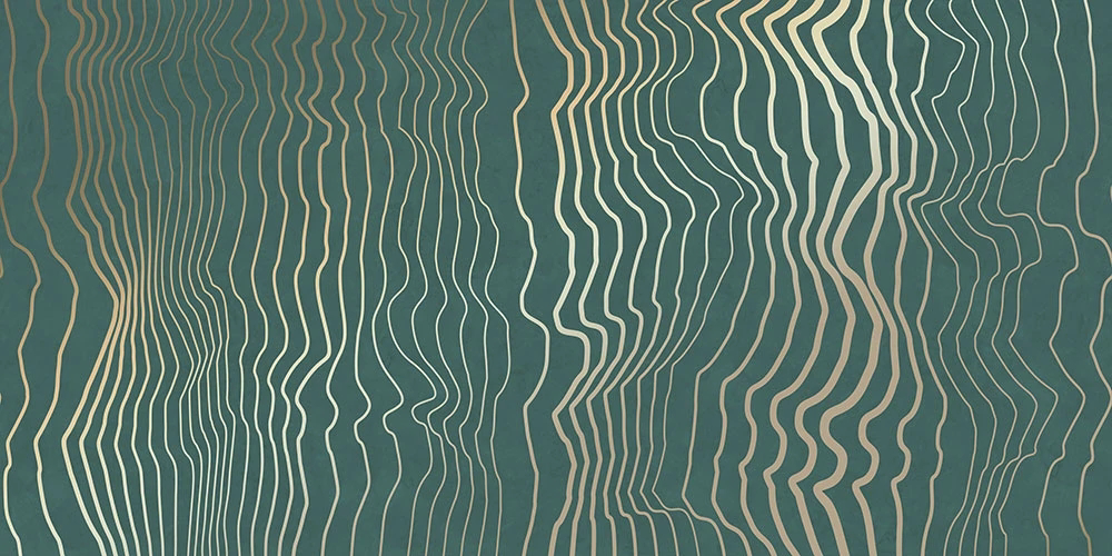 Фотообои и фрески на стену - графика, золотые линии, абстракция, бирюзовая