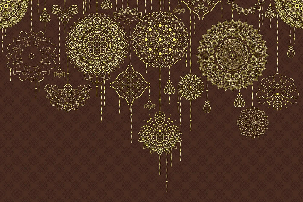 Фотообои и фрески на стену - графика, золотые узоры, мандалы, коричневая