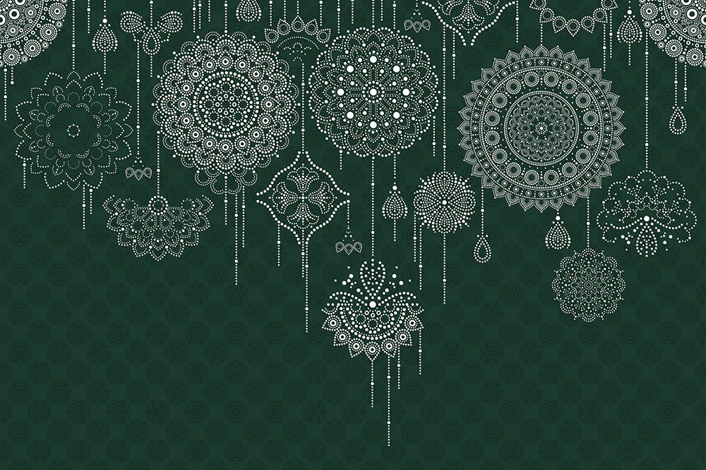 Фотообои и фрески на стену - графика, серебро, узоры, темно зеленая