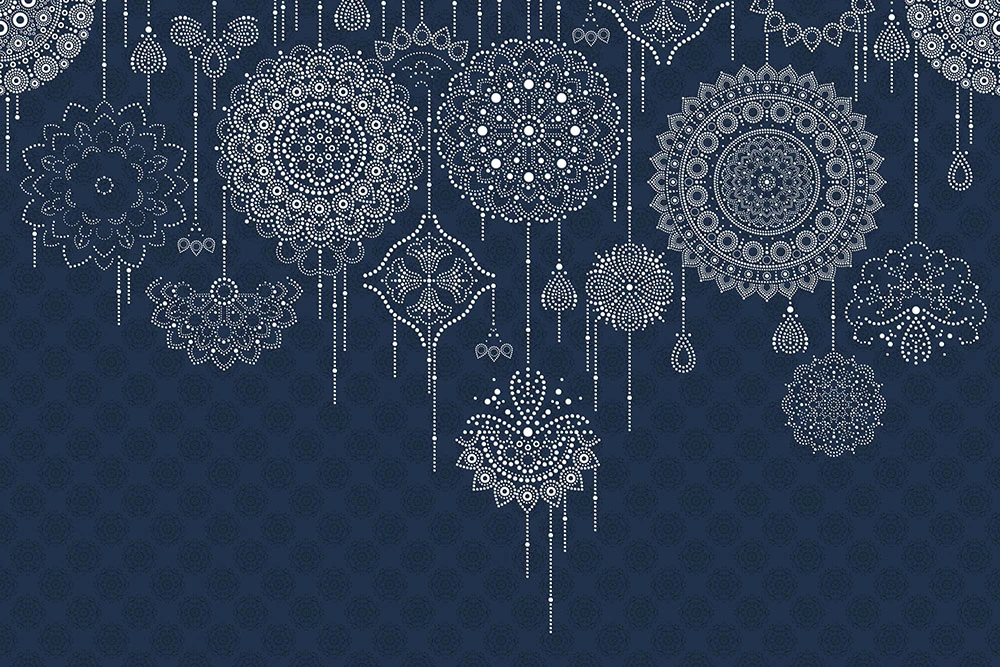 Фотообои и фрески на стену - графика, серебро, узоры, темно синяя