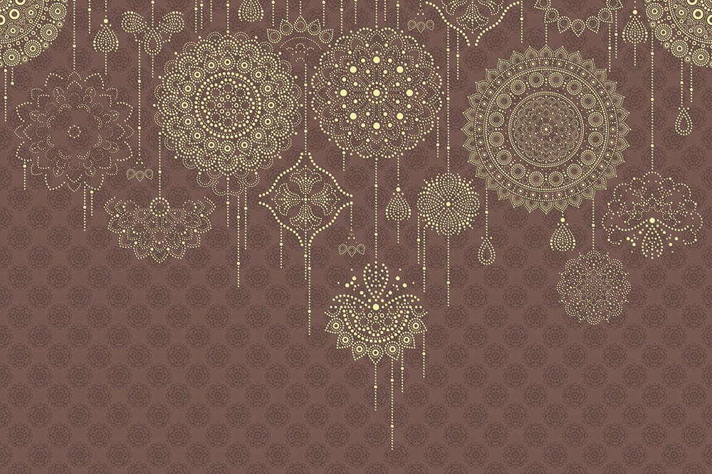 Фотообои и фрески на стену - графика, бежевые узоры, коричневая