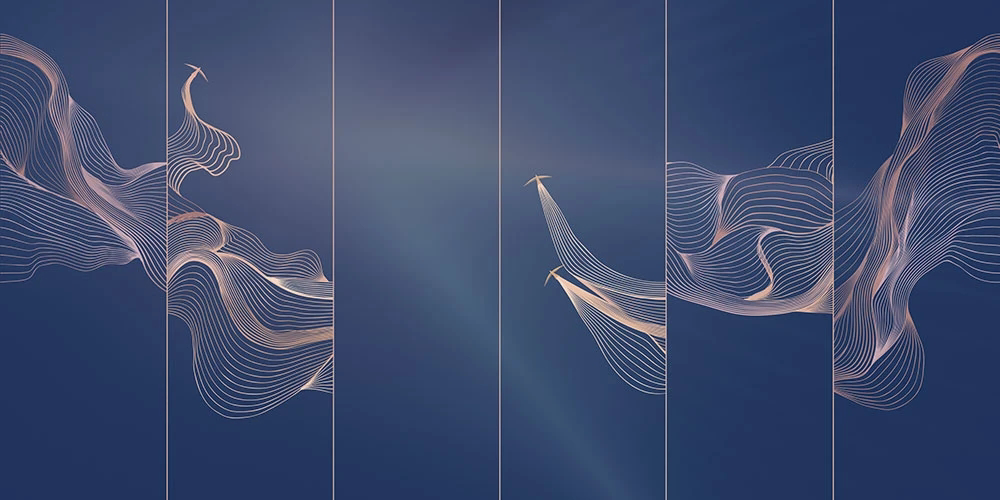 Фотообои и фрески на стену - графика, розовые линии, синяя, вертикальные линии