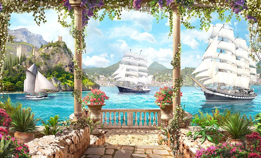 Фотообои и фрески на стену - пейзаж, море, парусники