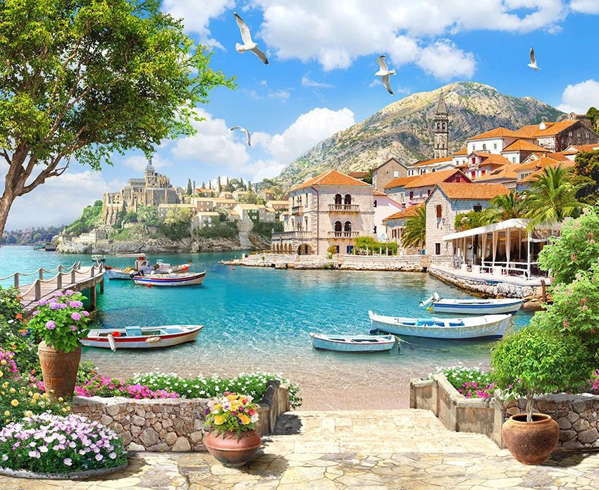 Фотообои и фрески на стену - пейзаж, море, лодки