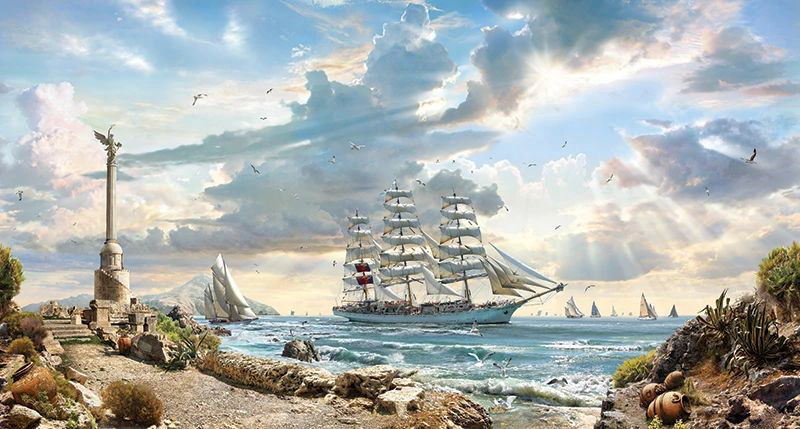 Фотообои и фрески на стену - пейзаж, море, корабль