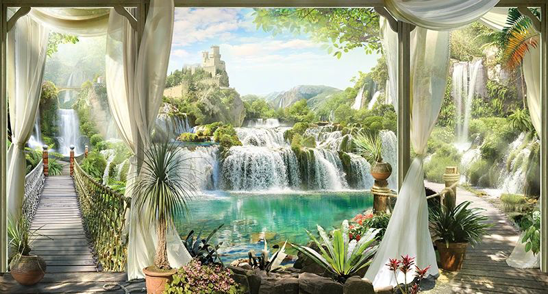 Фотообои и фрески на стену - пейзаж, с водопадами
