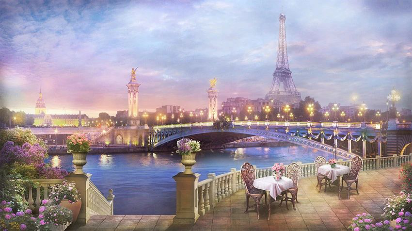 Фотообои и фрески на стену - улочки, город, река, мост