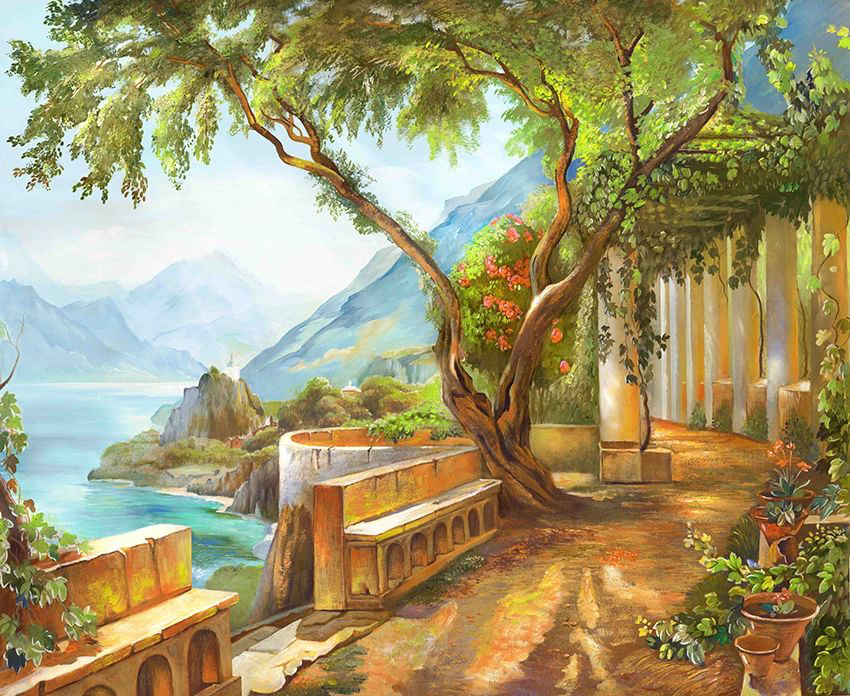 Фотообои и фрески на стену - пейзаж, набережная, дерево