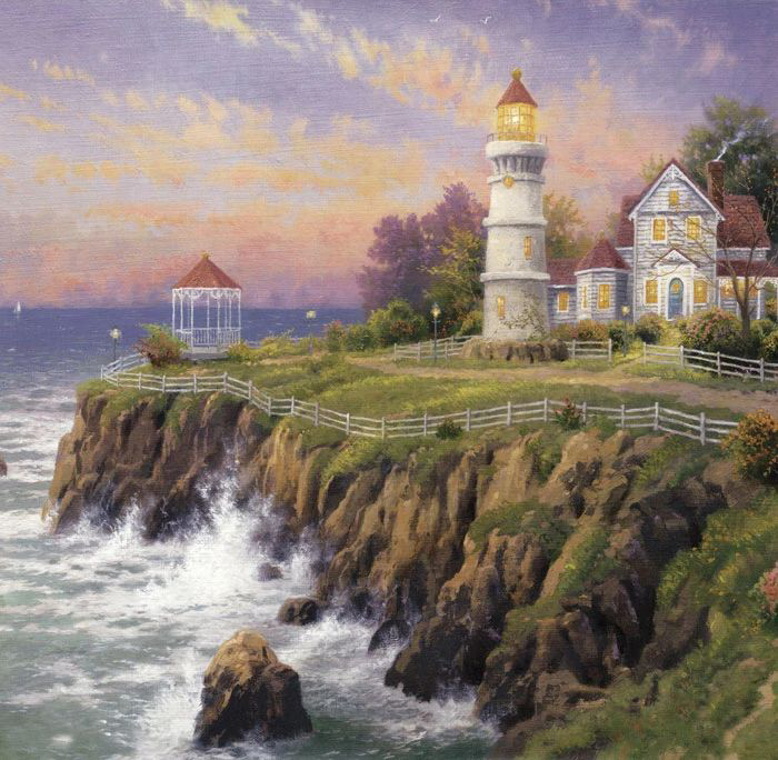 Фотообои и фрески на стену - пейзаж, живопись, маяк, море