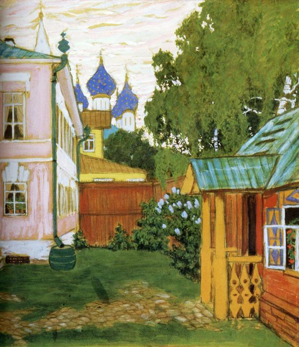 Фотообои и фрески на стену - живопись, улочки, дворик, церковь