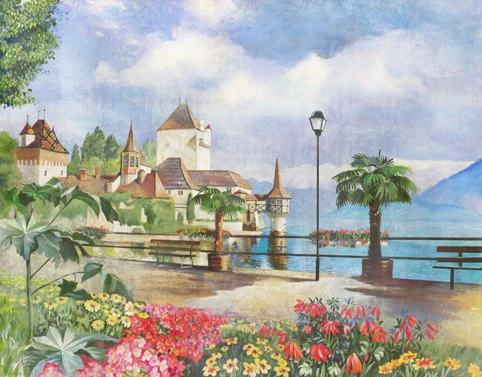 Фотообои и фрески на стену - живопись, море, акварель, набережная