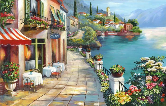 Фотообои и фрески на стену - живопись, пейзаж, море, набережная