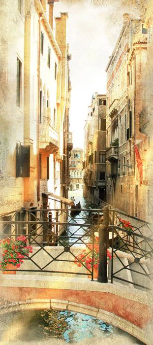 Фотообои и фрески на стену - улочки, венеция, мост, желтые