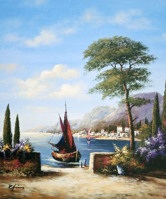 Фотообои и фрески на стену - пейзаж, залив, море, парусник