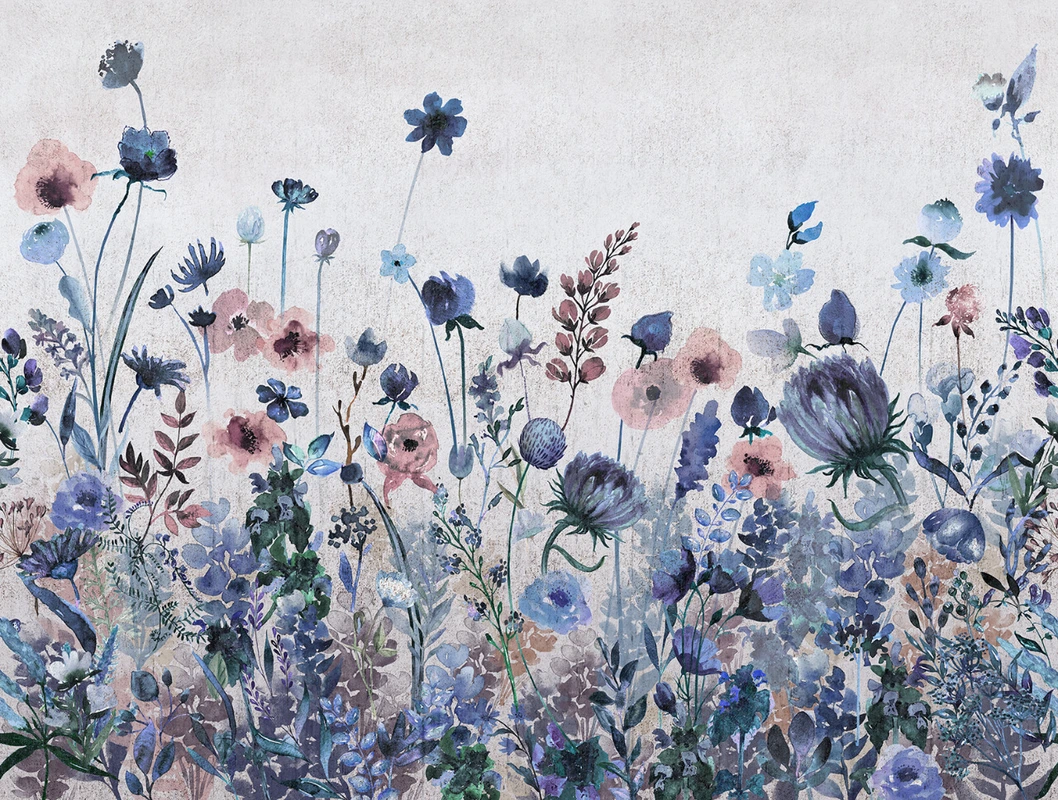 Фотообои и фрески на стену - цветы, синие, поляна, широкие