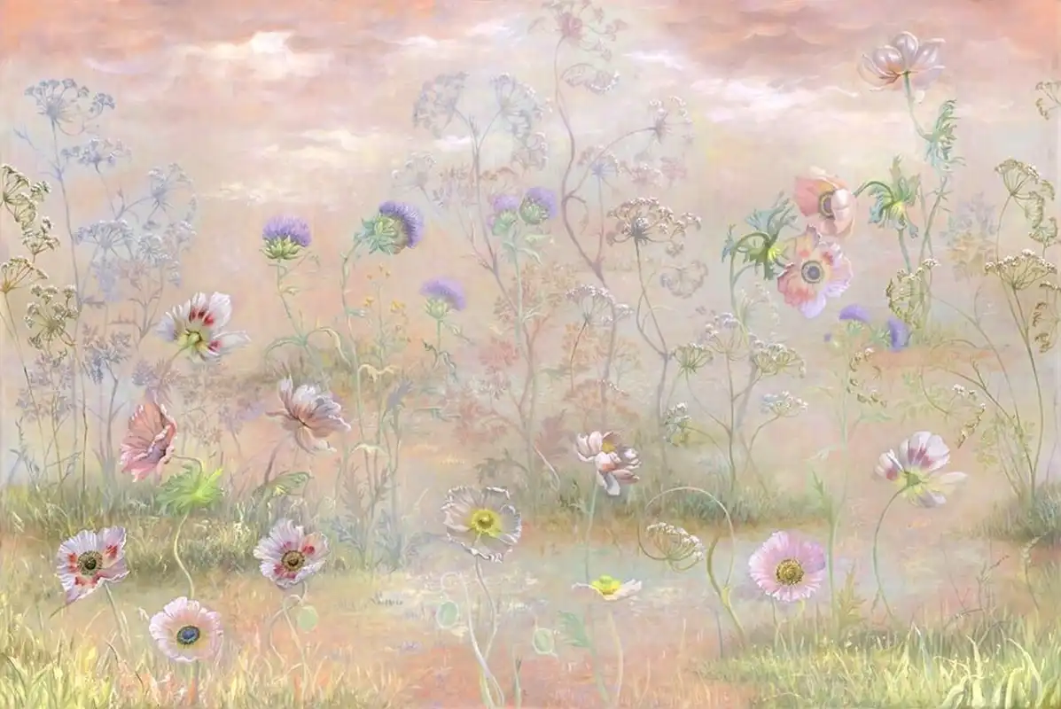 Фотообои и фрески на стену - в детскую комнату, цветочная поляна, с полевыми цветами, во всю стену