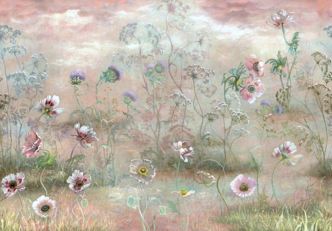 Фотообои и фрески на стену - в стиле Клер, современные, цветы, розовые, широкие