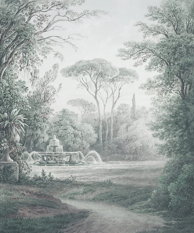 Фотообои и фрески на стену - пейзаж, новинки, лес, парк, фонтан, пейзаж с соснами, обои лес в спальне, обои эстетика леса, обои лес в хорошем качестве, на стену лес, лес изумрудного цвета