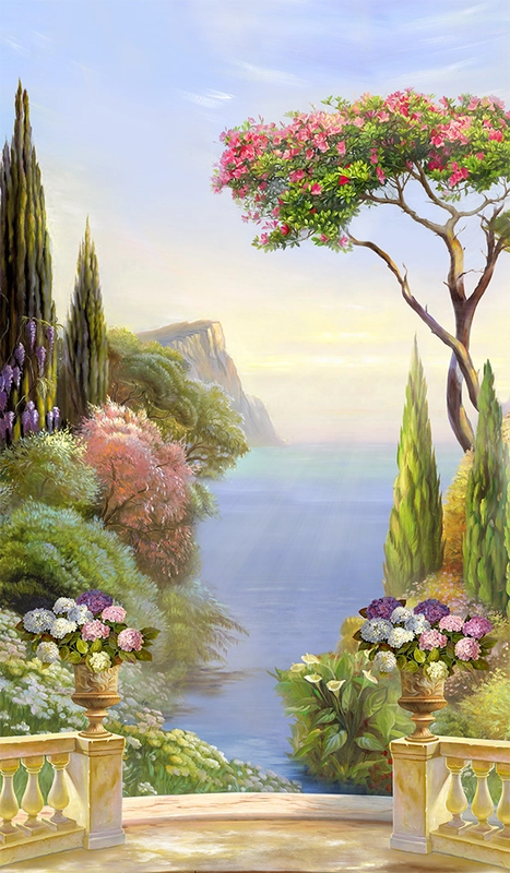 Фотообои и фрески на стену - река, цветения, лес, озеро, природа, морской, пейзаж, пруд, куст, гортензия, берег, узоры, горы, цветы, камень, цветущие деревья, водопад, дерево