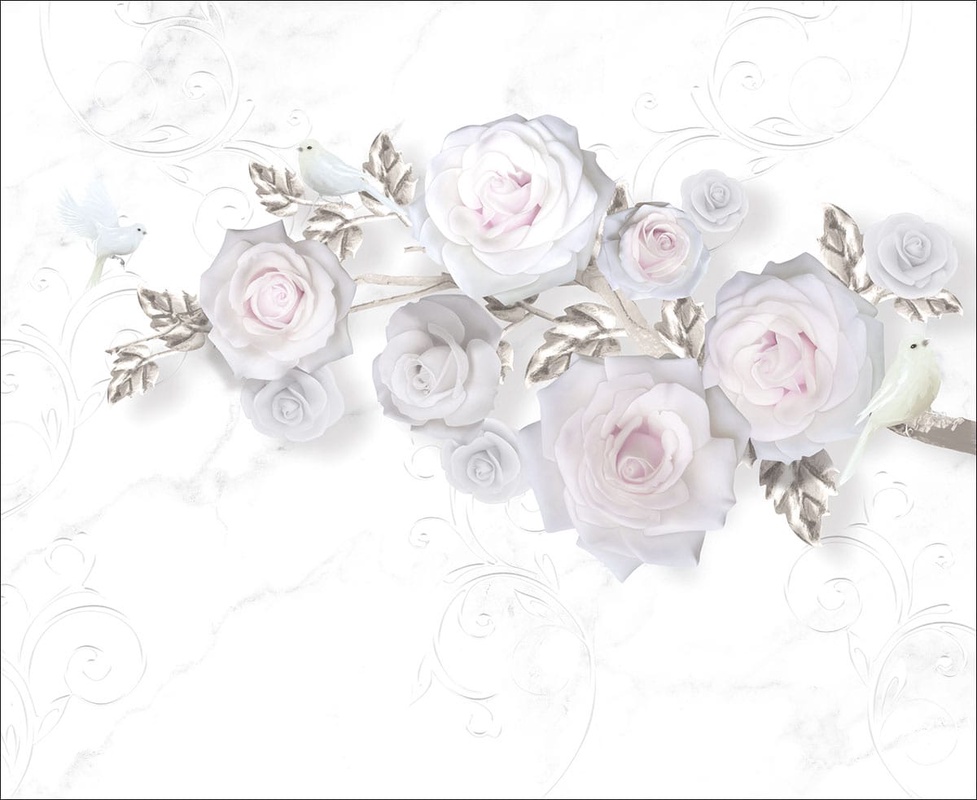 Фотообои и фрески на стену - цветы, белые розы