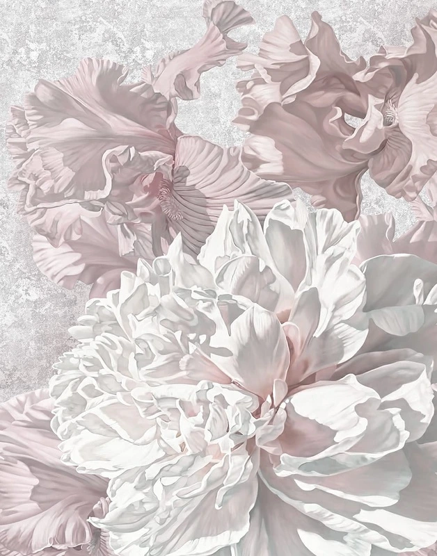 Фотообои на стену - наши работы, пионы светлые, сиреневые, белые цветы, крупные
