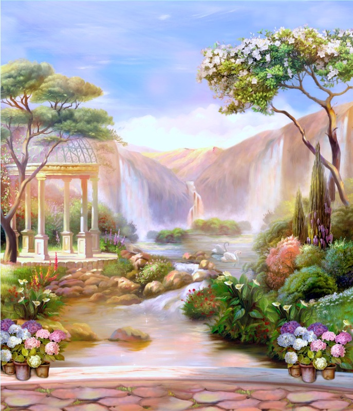 Фотообои и фрески на стену - пейзаж, с водопадами