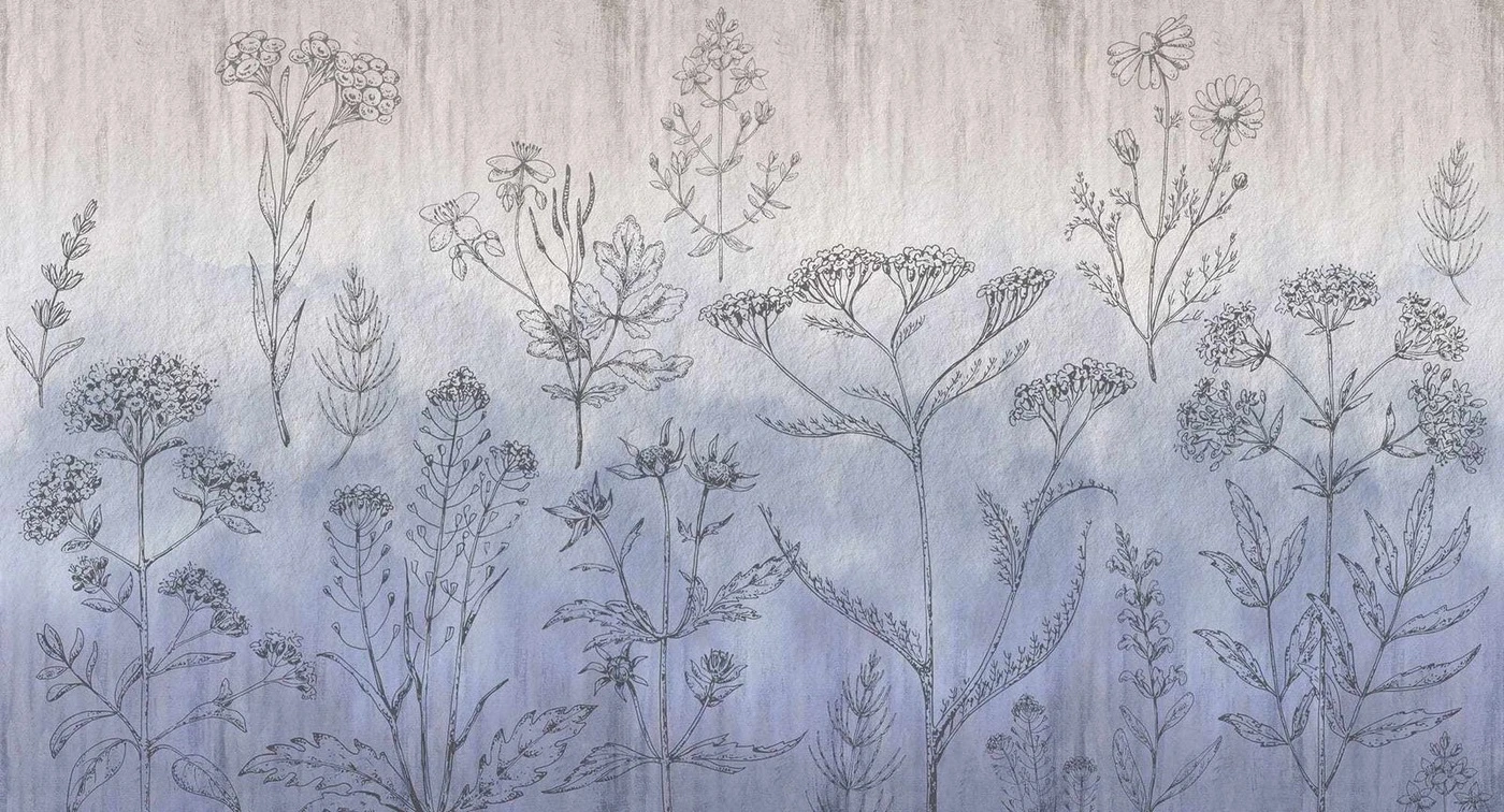 Фотообои на стену - графика, фиолетовые, растения