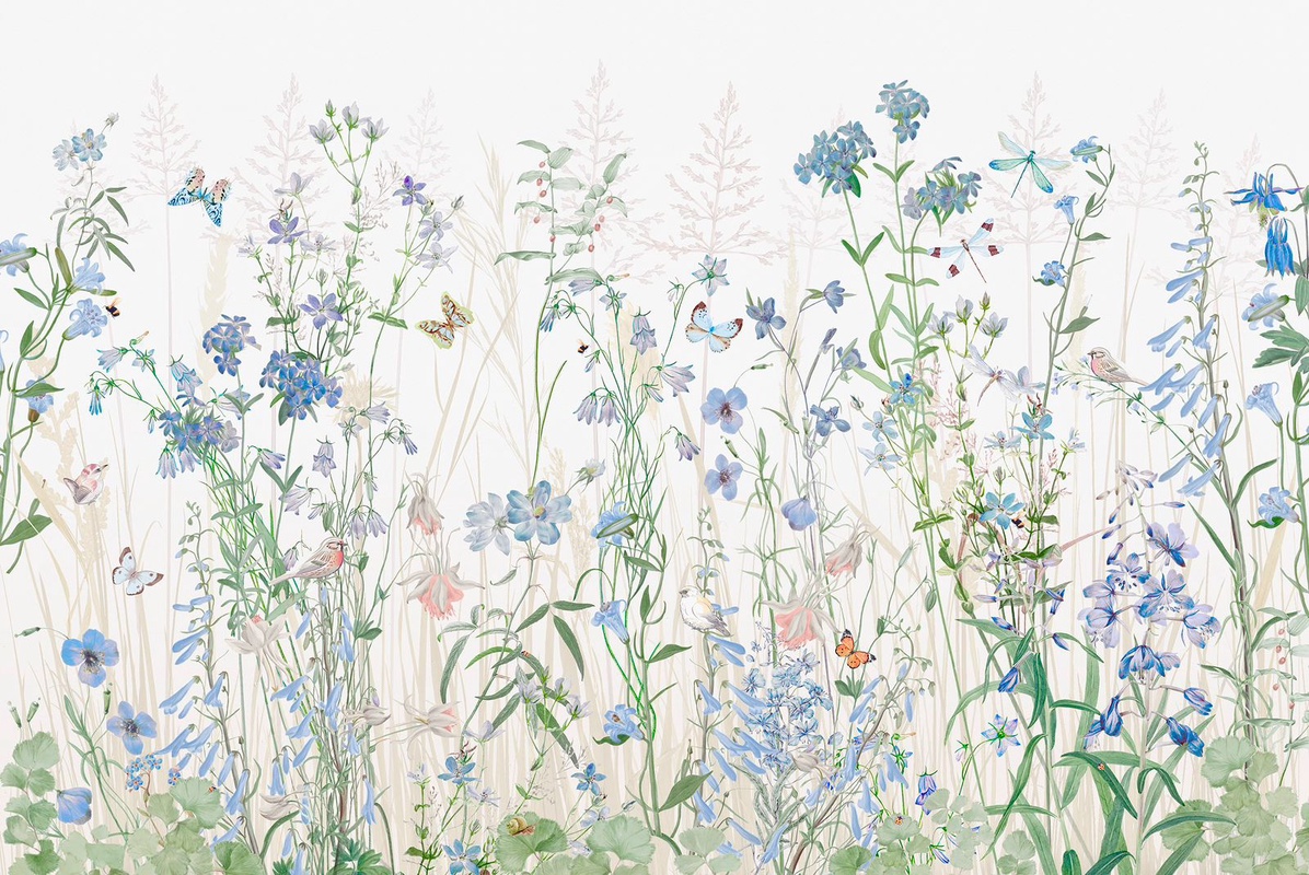 Фотообои и фрески на стену - цветы, поляна, поле, голубые, в комнату девочки, в детскую комнату