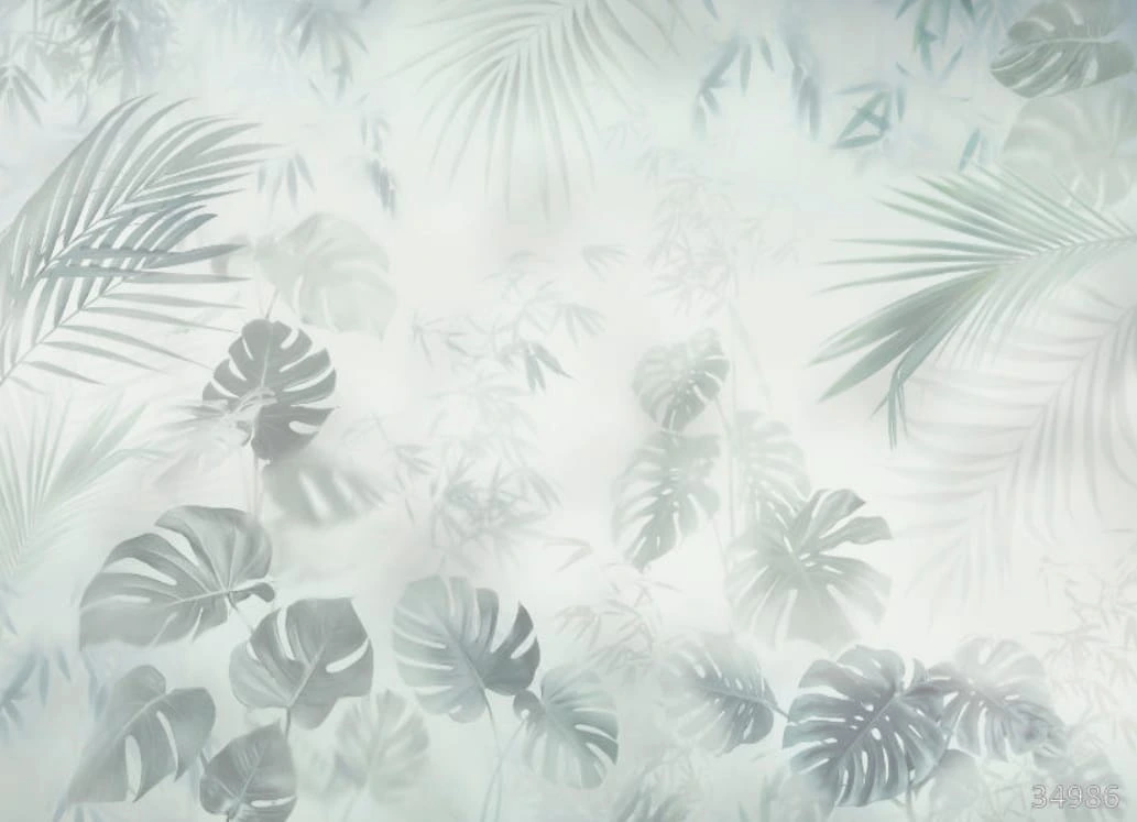 Фотообои на стену - в загородный дом, тропические листья, сине-зеленые