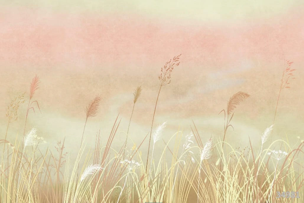 Фотообои на стену - в загородный дом, поле, бежево-розовые, колосья