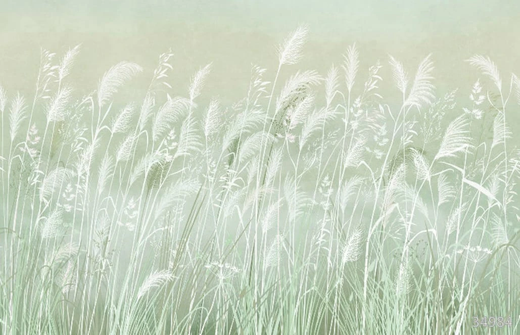 Фотообои на стену - в загородный дом, поле, колосья,  голубые