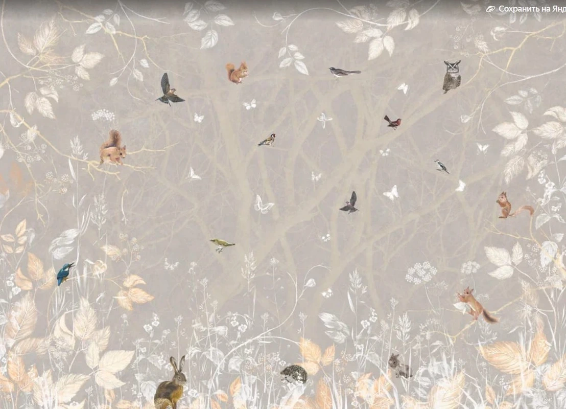 Фотообои на стену - в детскую комнату, дерево с птицами