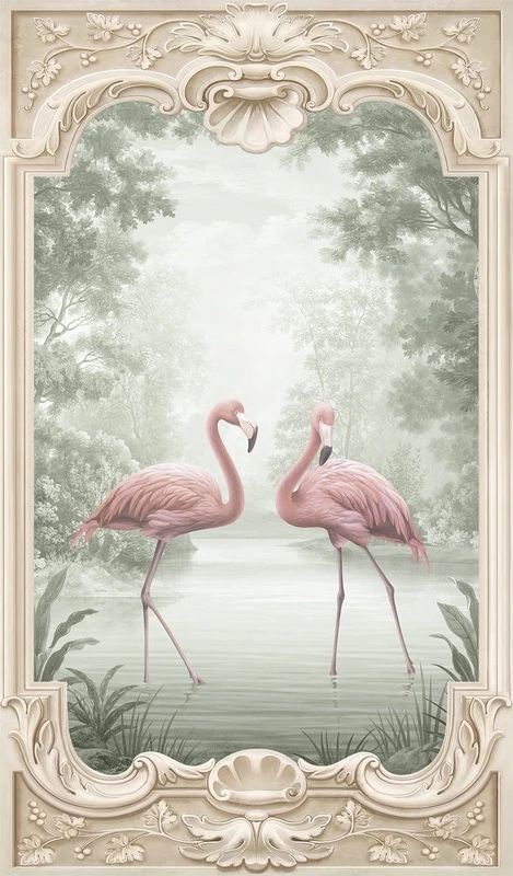 Фотообои и фрески на стену - пейзаж, с фламинго, 3д, арка, лес, новинки