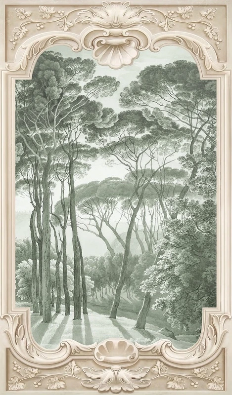 Фотообои на стену - пейзаж, с соснами, новинки, с рамой, бирюзовые, 3д, арка, лес