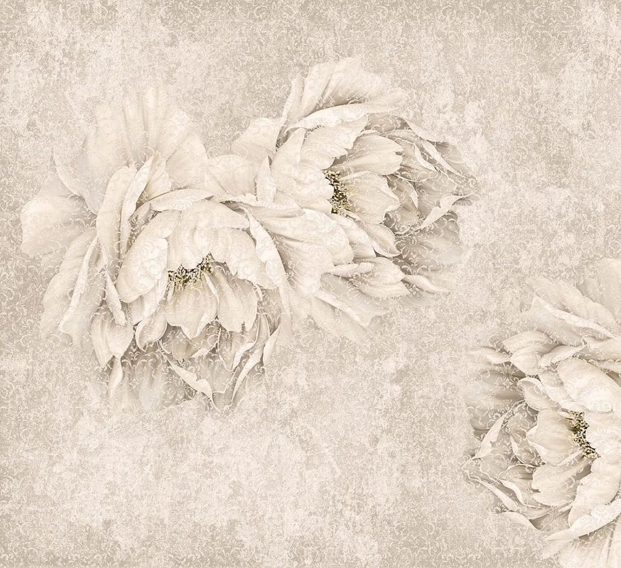 Фотообои на стену - пионы, бежевые, с узорами